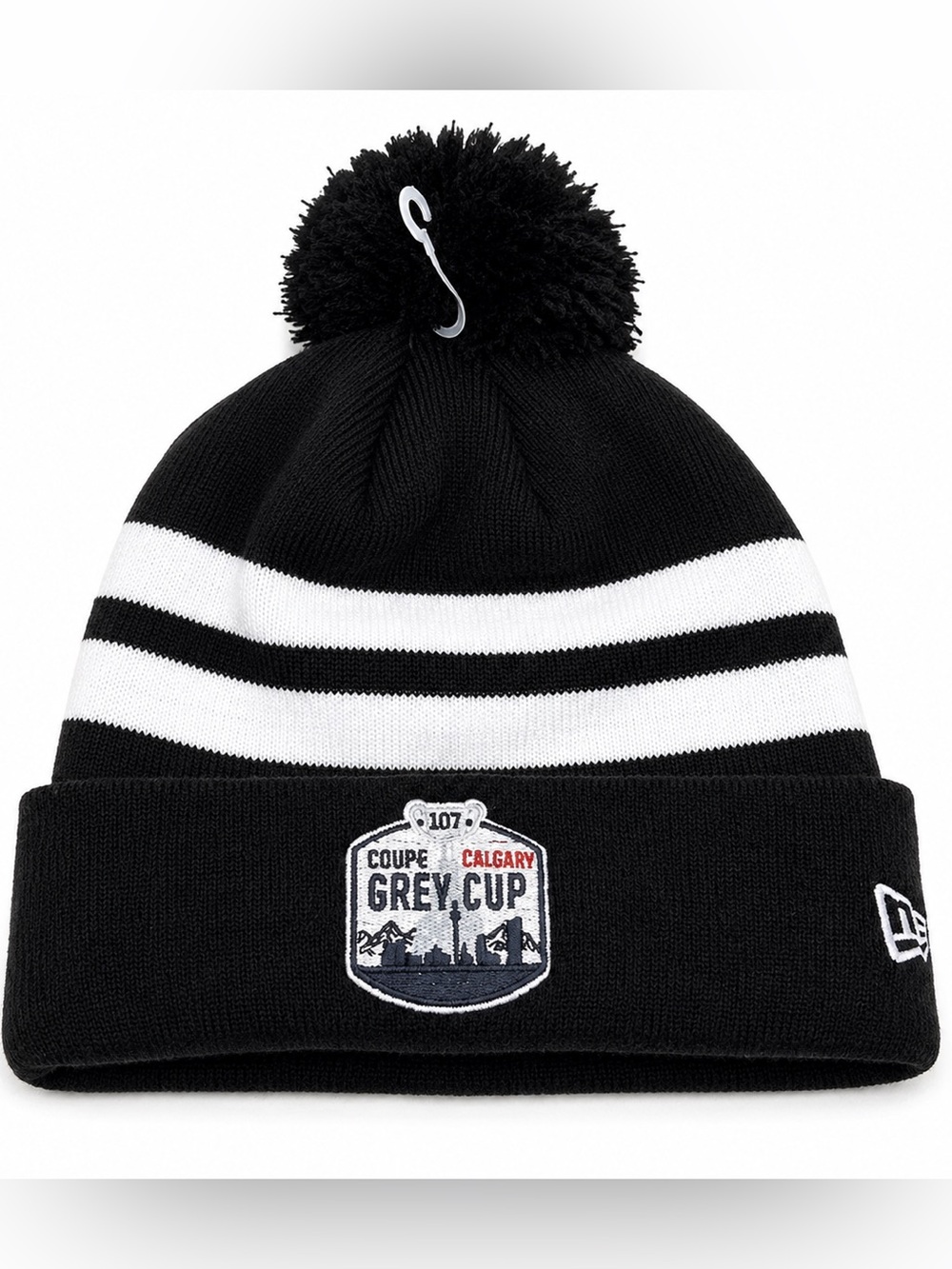 Grey Cup Knit Pom Beanie Hat - Black & White
